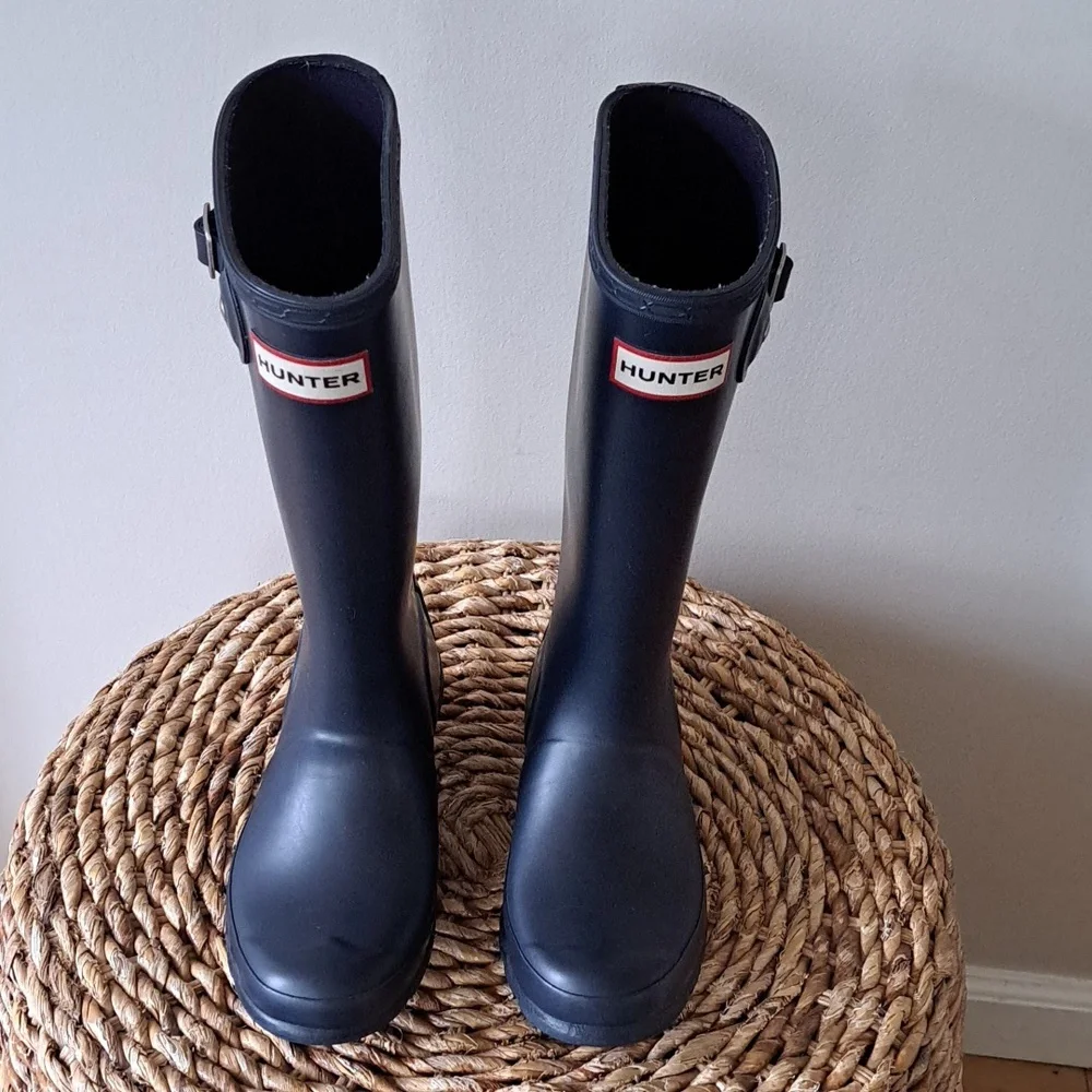 Hunter Youth Unisex Navy Rubber Wellie/Rain‎ Tall Pull-On Waterproof Boots B1/G2